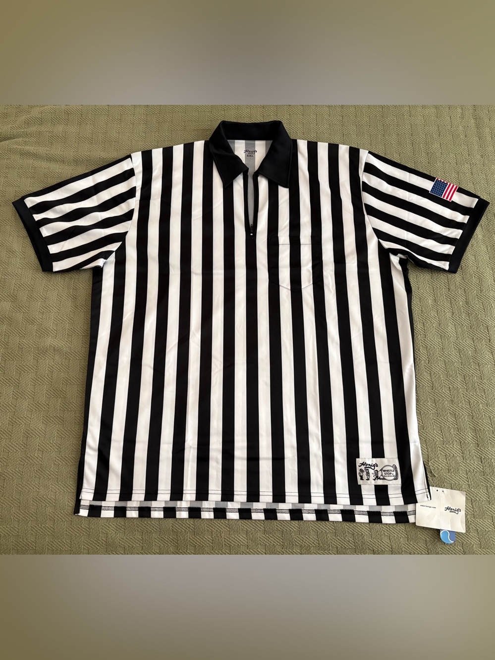 Honig's Men's Black & White Striped Referee Quarter Zip SS Shirt NWT